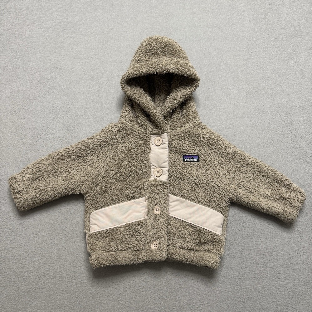 Patagonia Baby Los Gatos Button Up Fleece Hoody Hoodie Jacket 18M Beige Outdoor